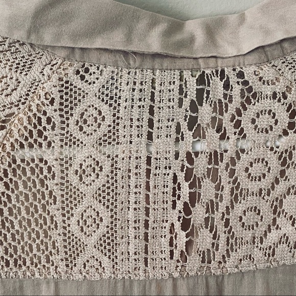 Classic Neutral Tan lace long sleeve shirt with laces at top and back - Picture 4 of 6